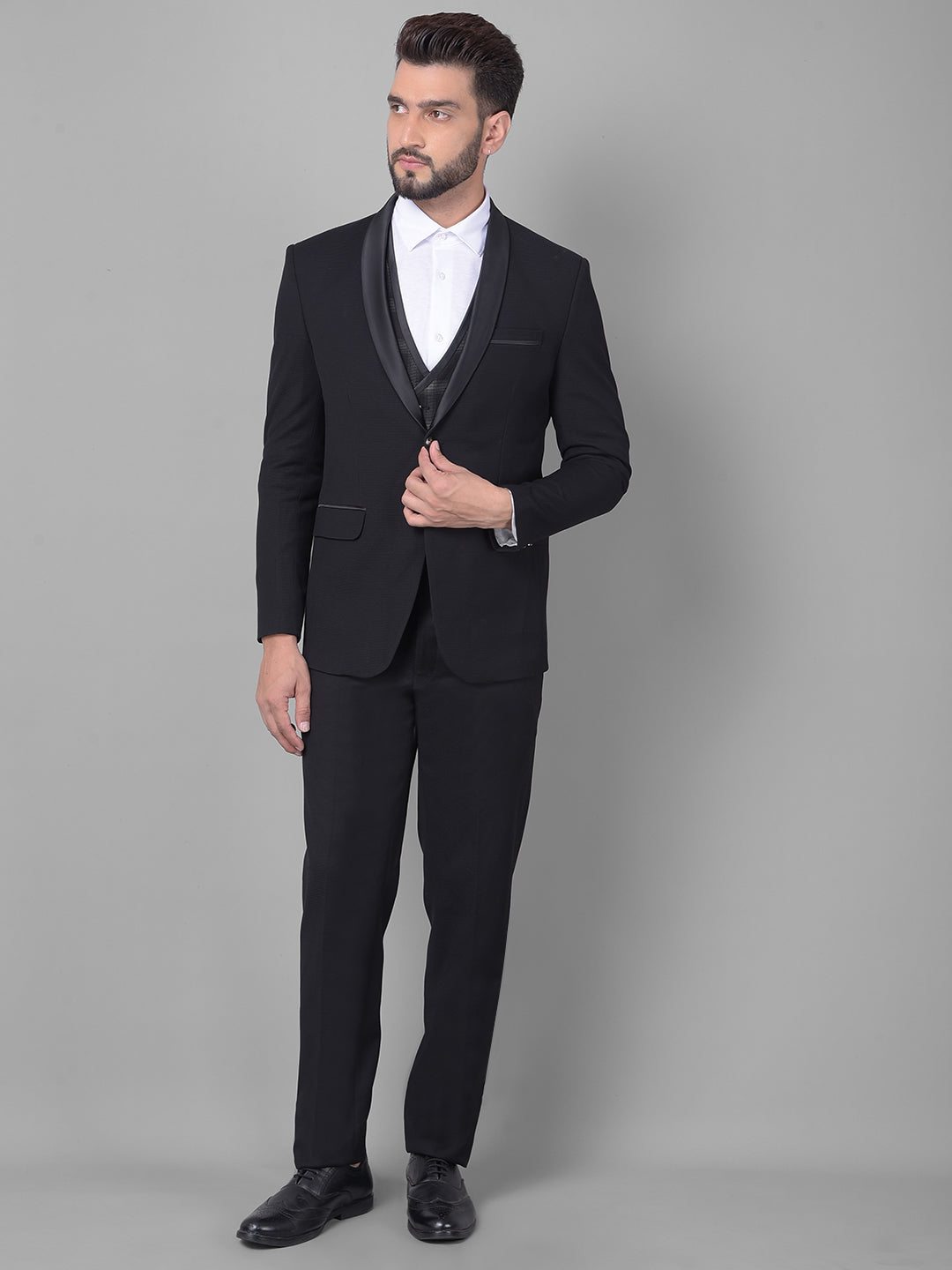 Black Three-Piece Tuxedo Suit-Men Suits-Crimsoune Club