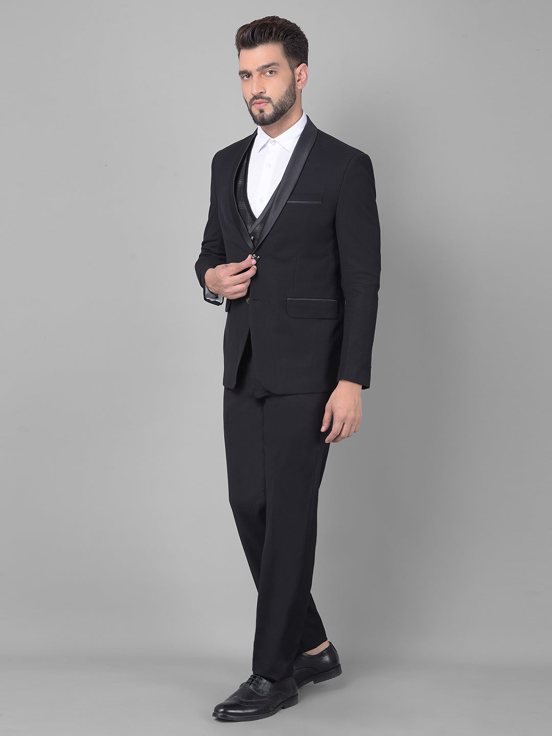 Black Three-Piece Tuxedo Suit-Men Suits-Crimsoune Club