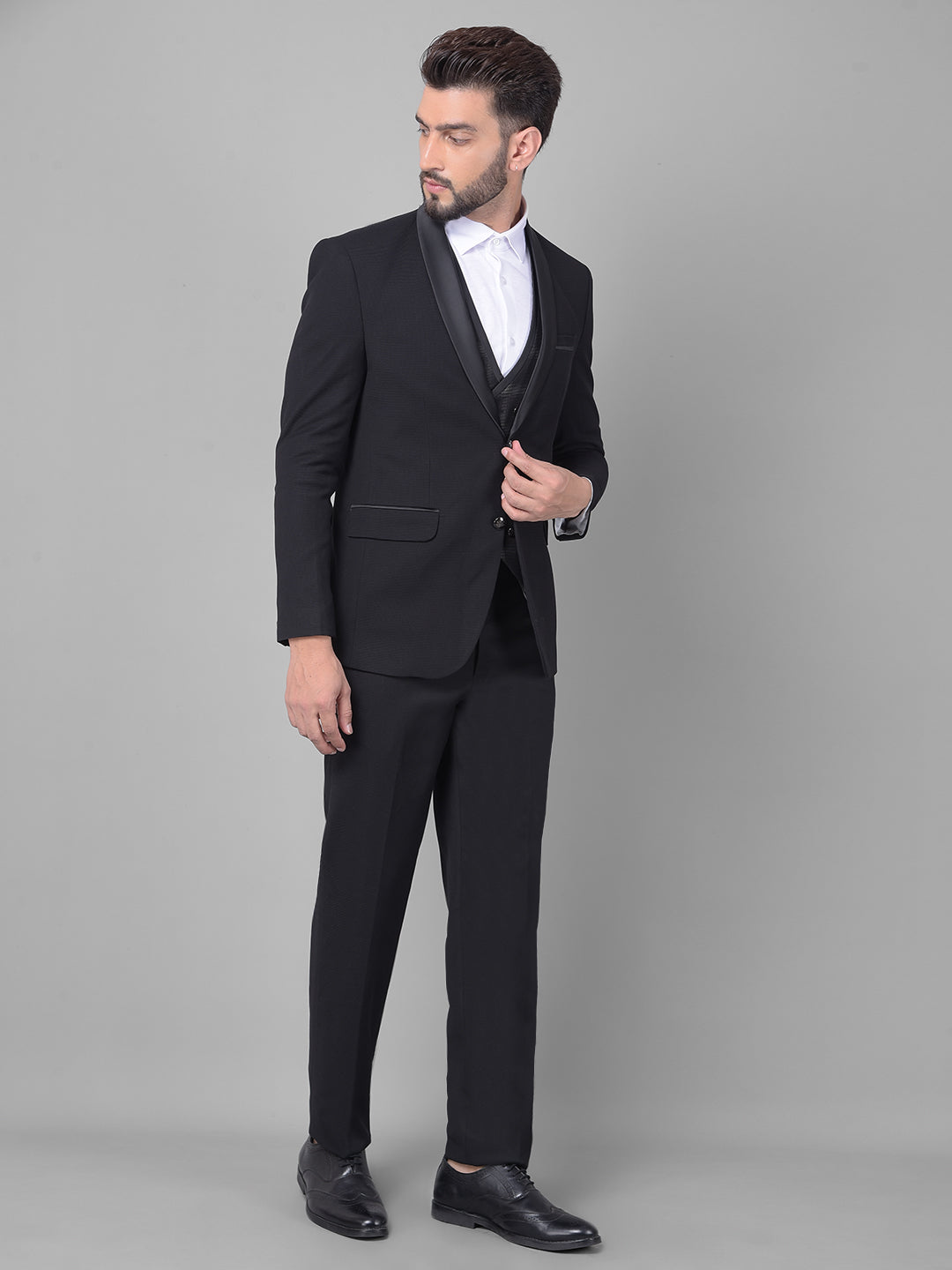 Black Three-Piece Tuxedo Suit-Men Suits-Crimsoune Club