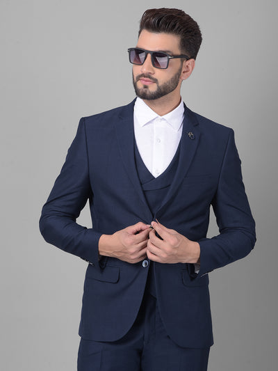 Navy Blue Checked Three-Piece Suit-Men Suits-Crimsoune Club