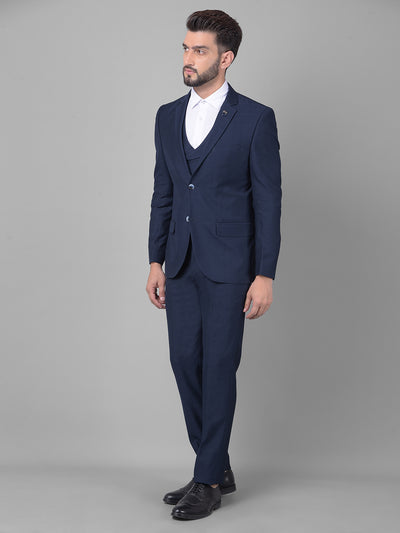 Navy Blue Checked Three-Piece Suit-Men Suits-Crimsoune Club