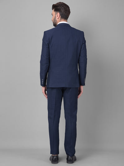 Navy Blue Checked Three-Piece Suit-Men Suits-Crimsoune Club