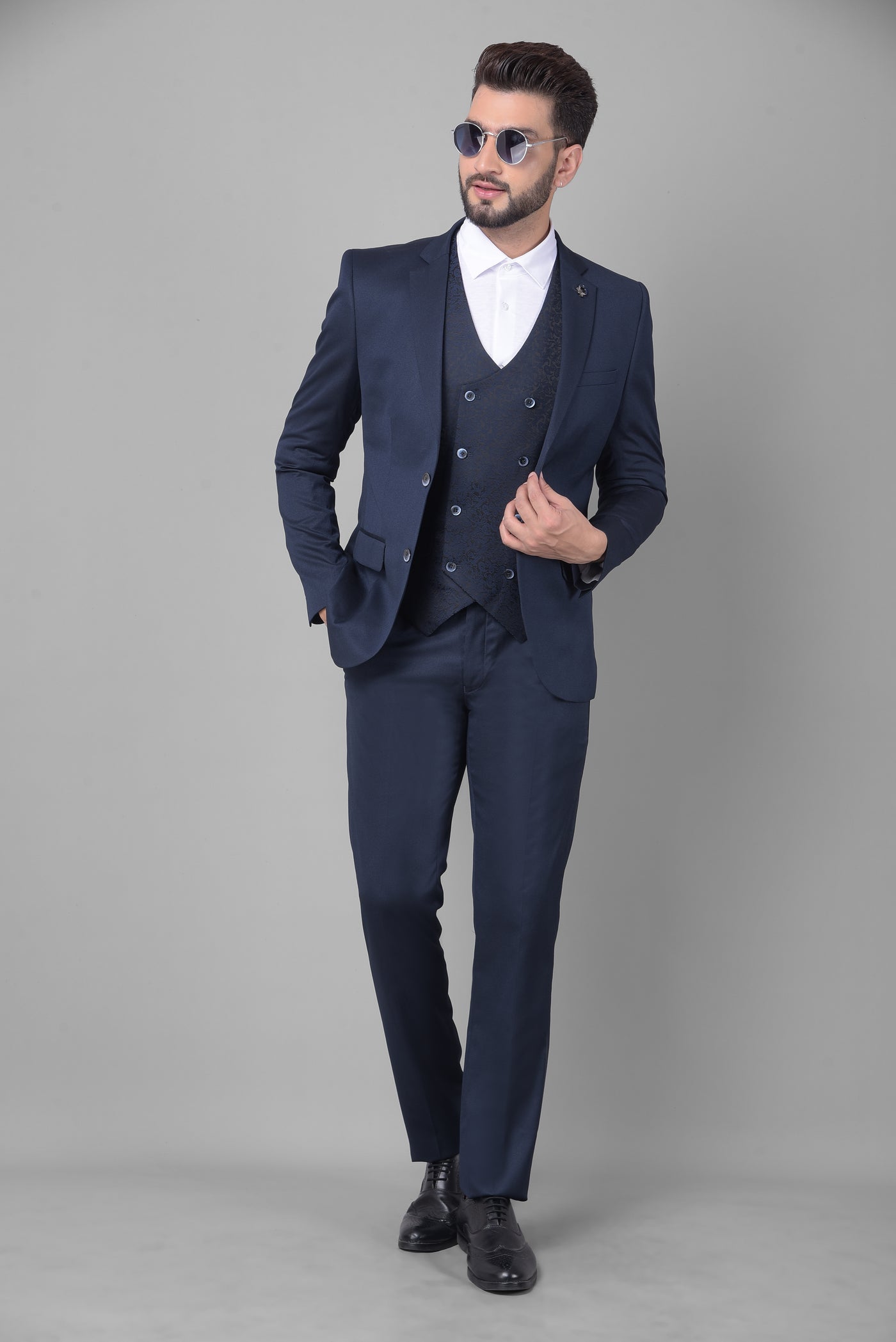 Navy Blue Two-Piece Suit-Men Suits-Crimsoune Club