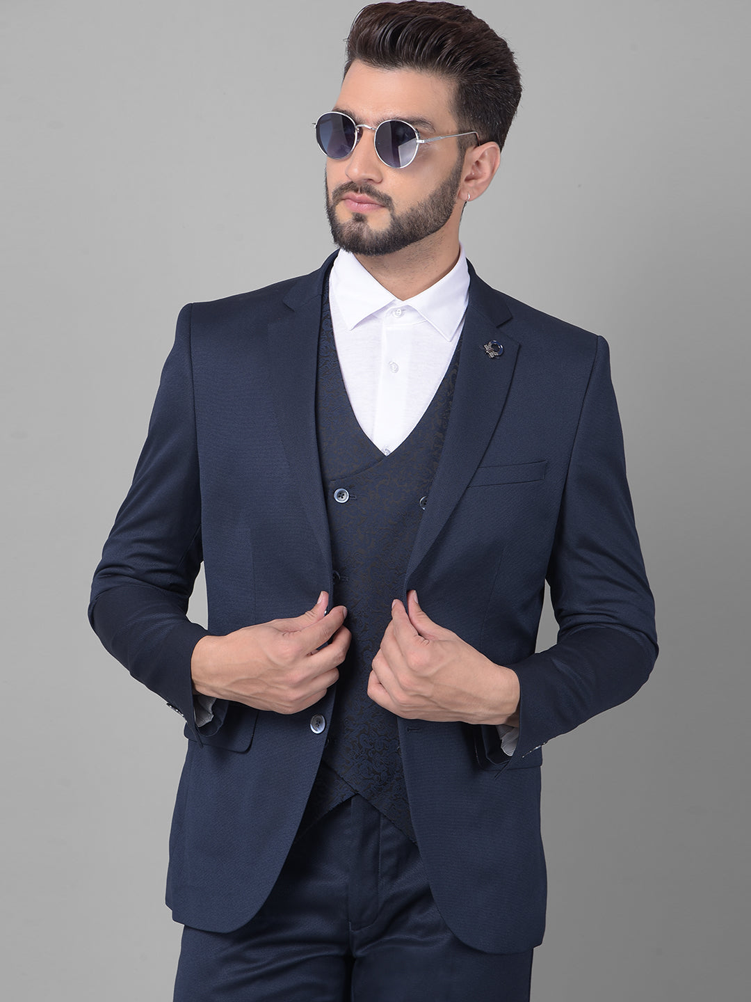 Navy Blue Two-Piece Suit-Men Suits-Crimsoune Club