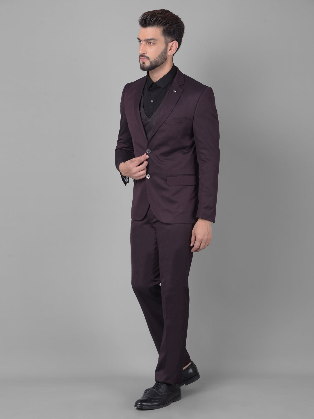 Wine Two-Piece Suit-Men Suits-Crimsoune Club