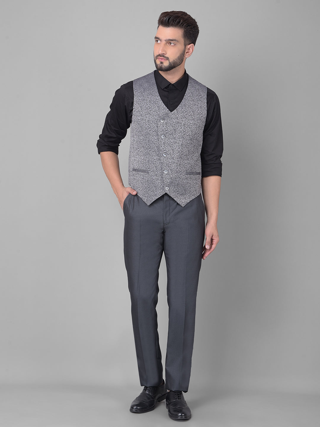 Grey Two-Piece Suit-Men Suits-Crimsoune Club