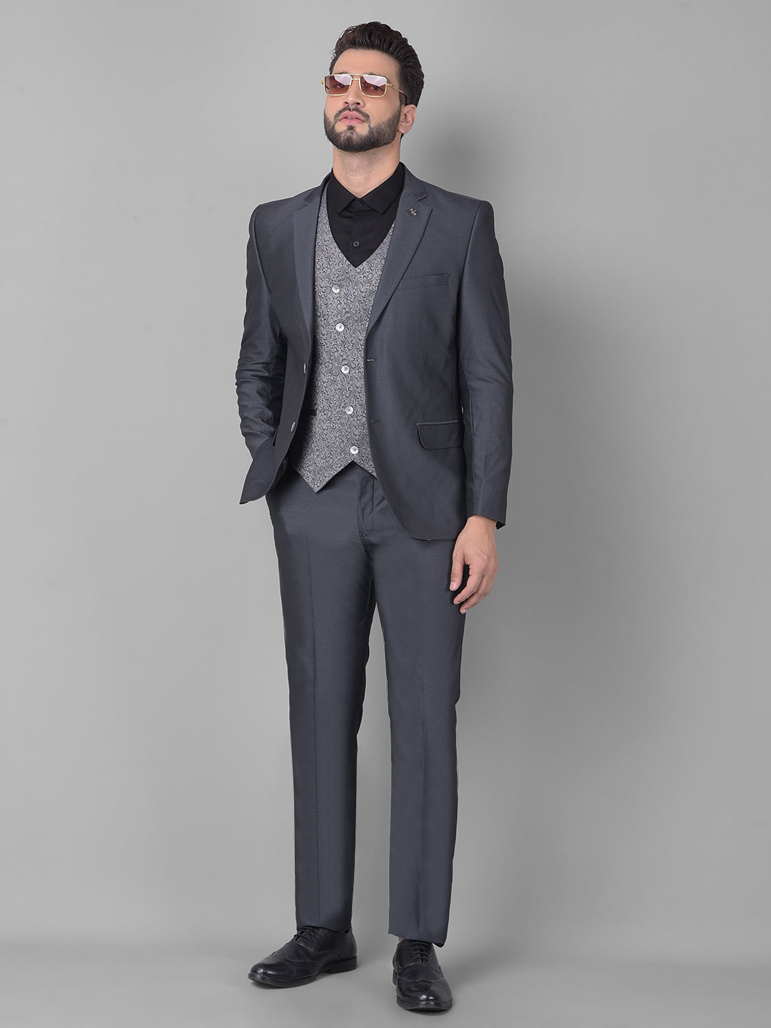 Grey Two-Piece Suit-Men Suits-Crimsoune Club