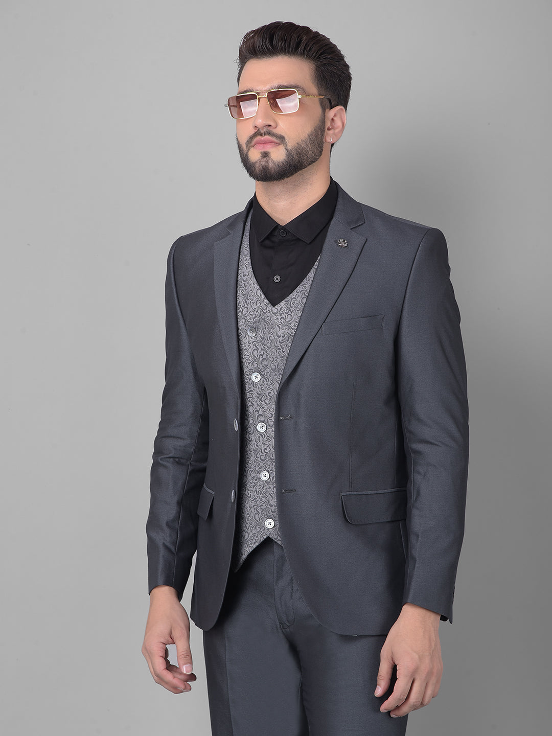 Grey Two-Piece Suit-Men Suits-Crimsoune Club