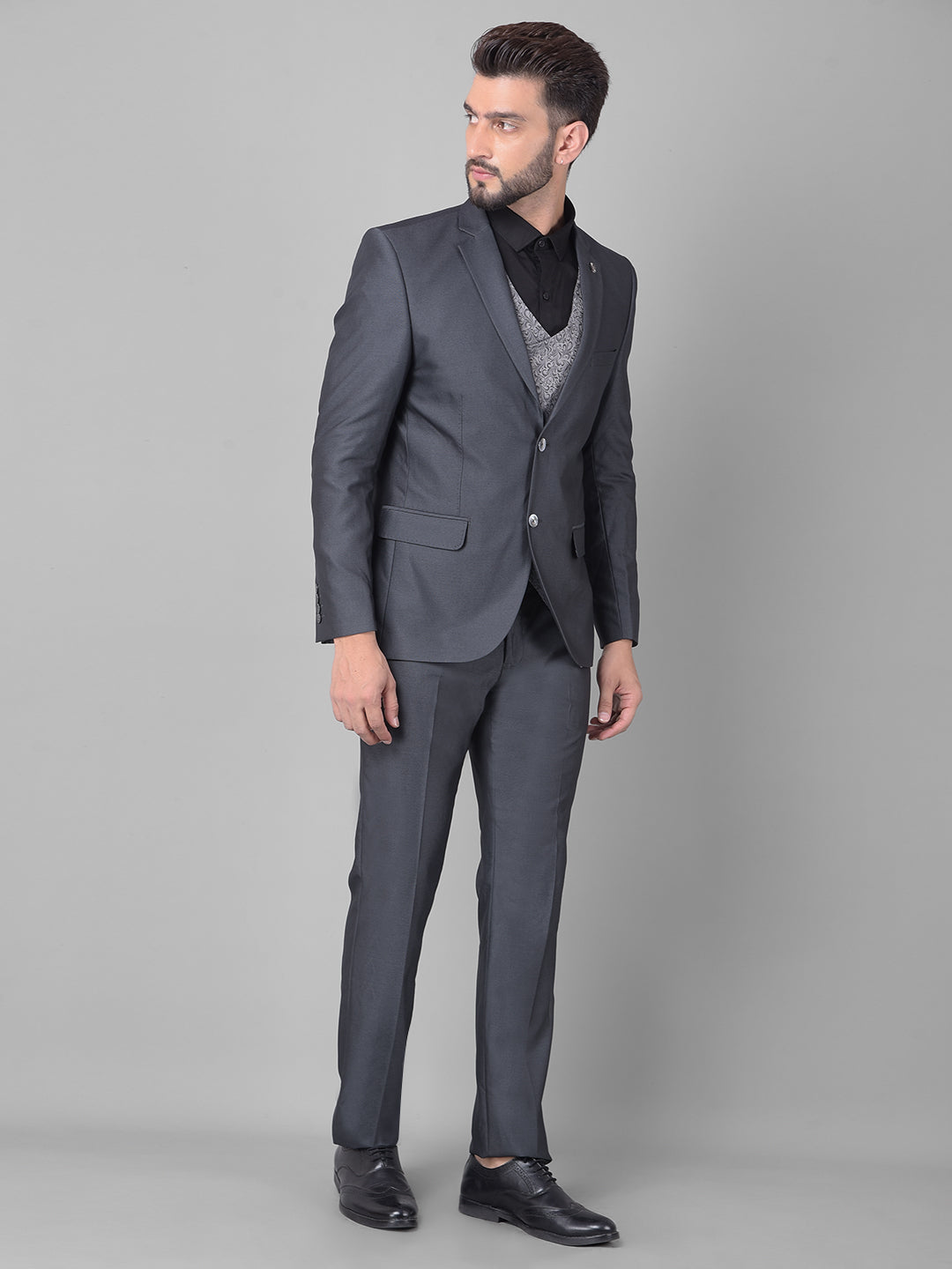 Grey Two-Piece Suit-Men Suits-Crimsoune Club