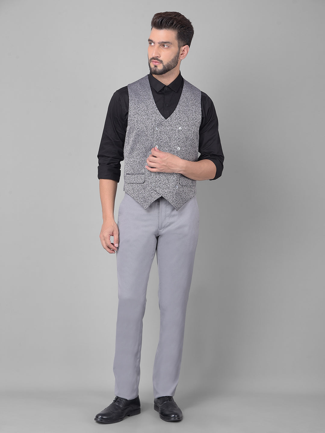 Grey Two-Piece Suit-Men Suits-Crimsoune Club