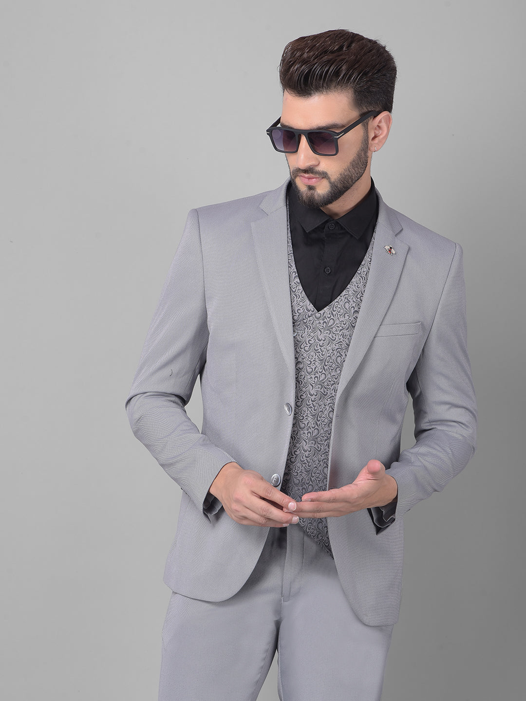 Grey Two-Piece Suit-Men Suits-Crimsoune Club