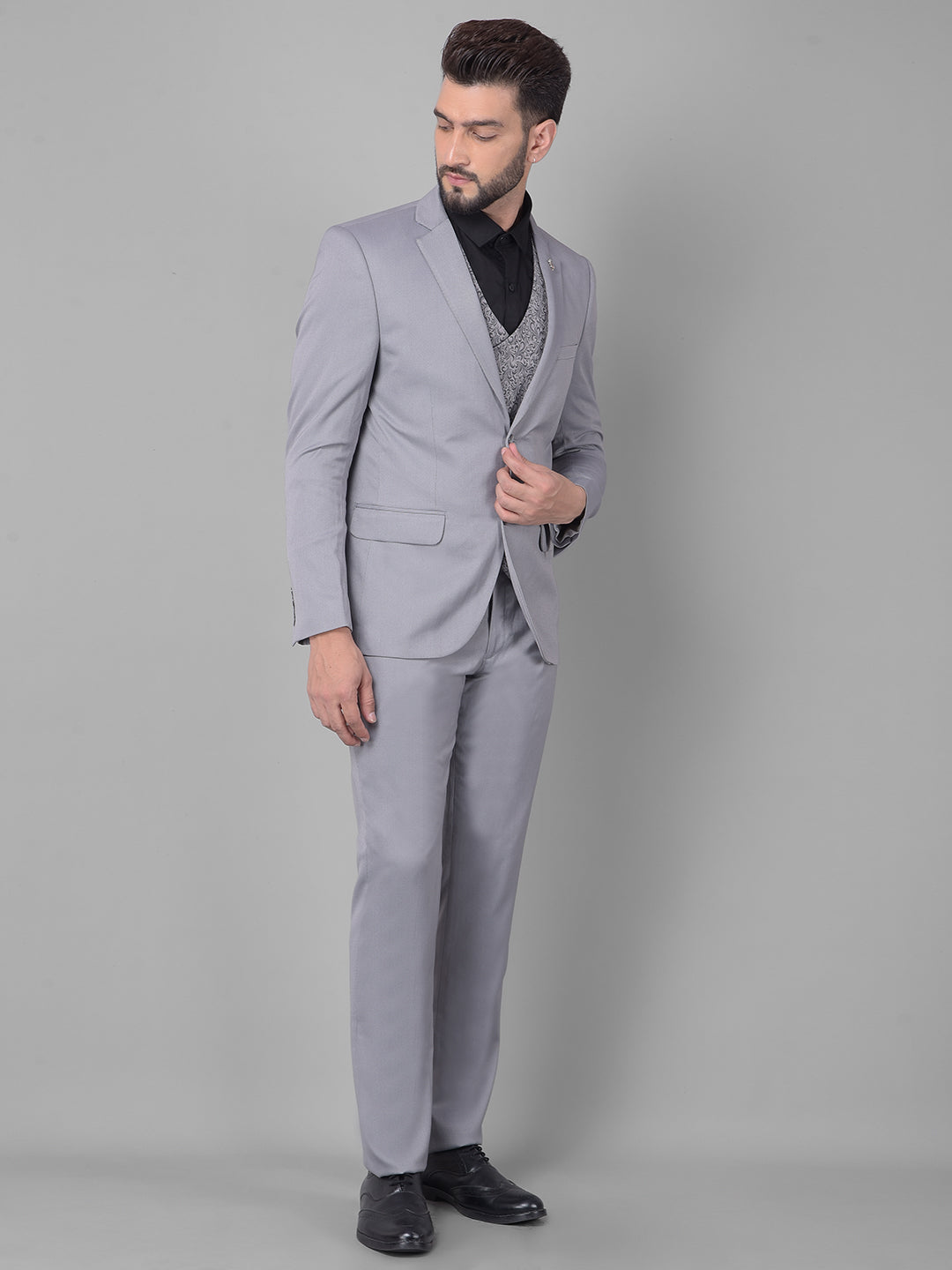 Grey Two-Piece Suit-Men Suits-Crimsoune Club