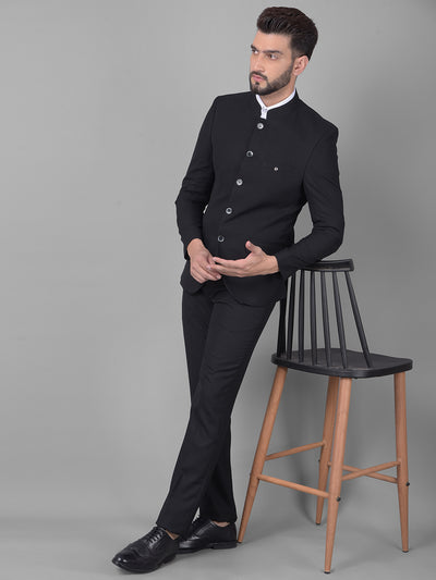 Black Bandhgala Two-Piece Suit-Men Suits-Crimsoune Club