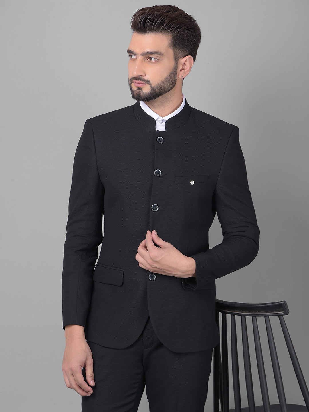 Black Bandhgala Two-Piece Suit-Men Suits-Crimsoune Club