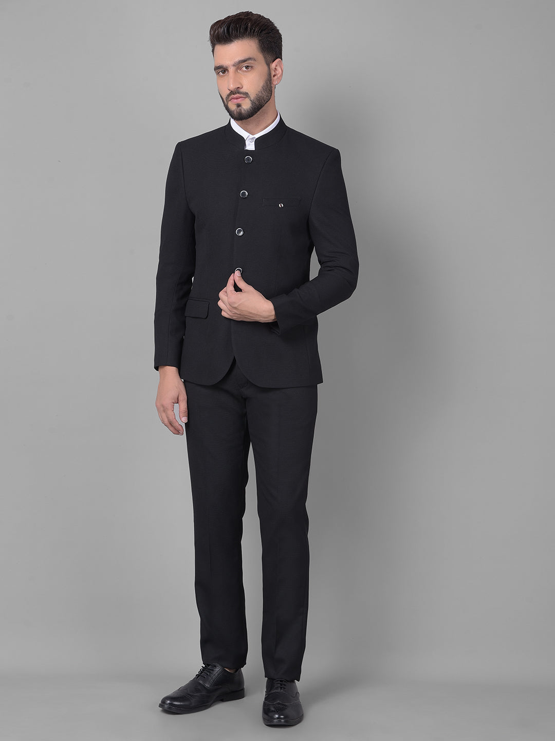 Black Bandhgala Two-Piece Suit-Men Suits-Crimsoune Club