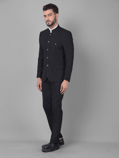 Black Bandhgala Two-Piece Suit-Men Suits-Crimsoune Club