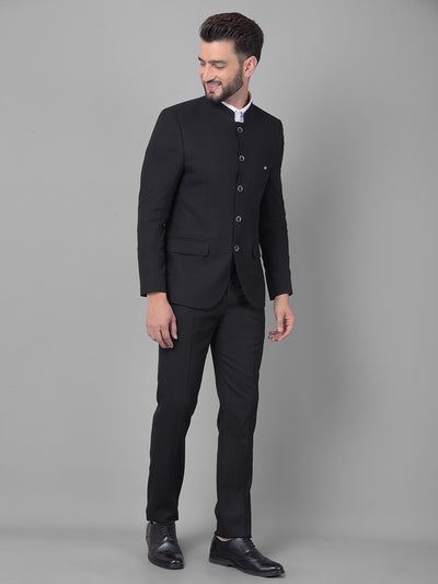 Black Bandhgala Two-Piece Suit-Men Suits-Crimsoune Club