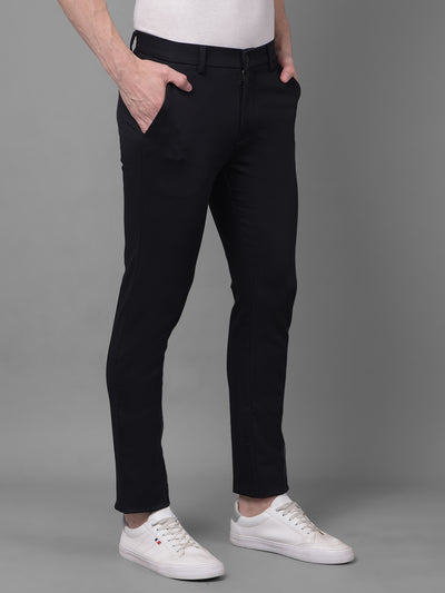 Black Printed Self Design Trousers-Men Trousers-Crimsoune Club