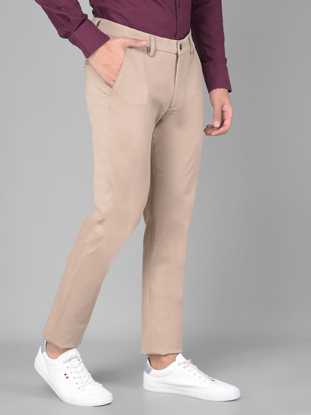 Beige Trousers-Men Trousers-Crimsoune Club