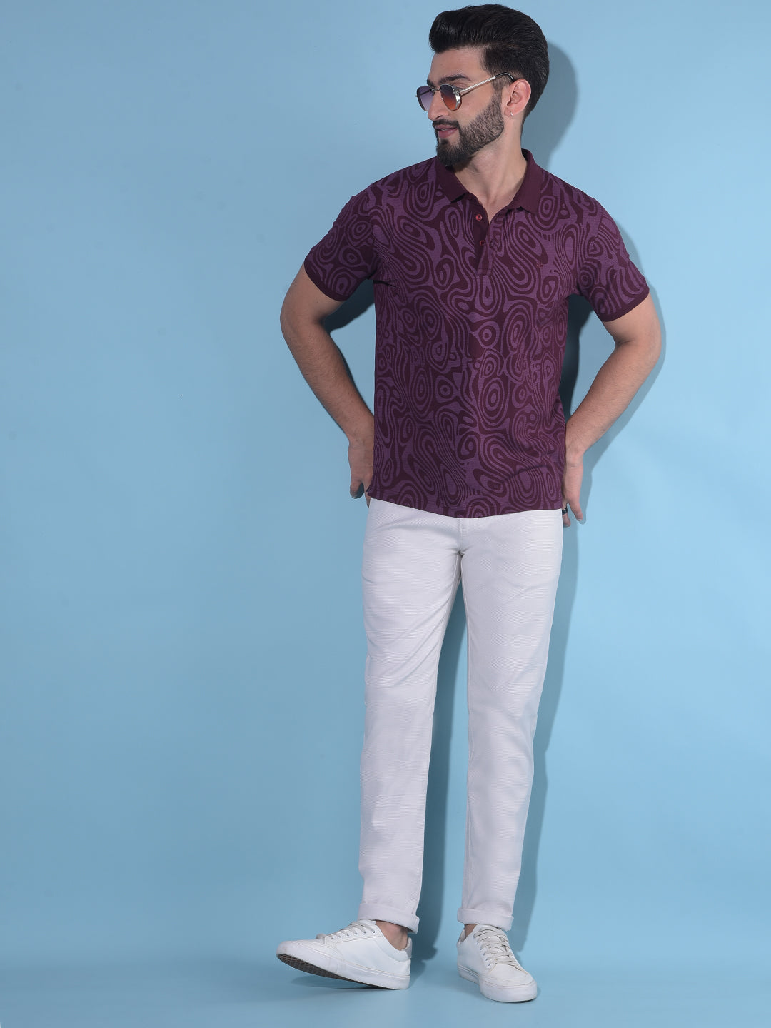 Beige Printed Cotton Trousers-Men Trousers-Crimsoune Club