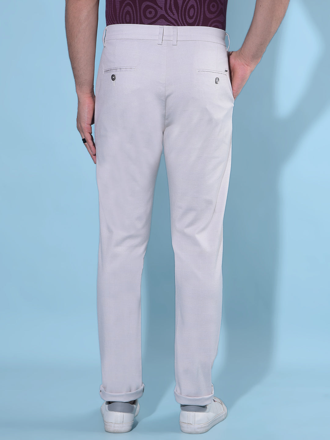 Beige Printed Cotton Trousers-Men Trousers-Crimsoune Club