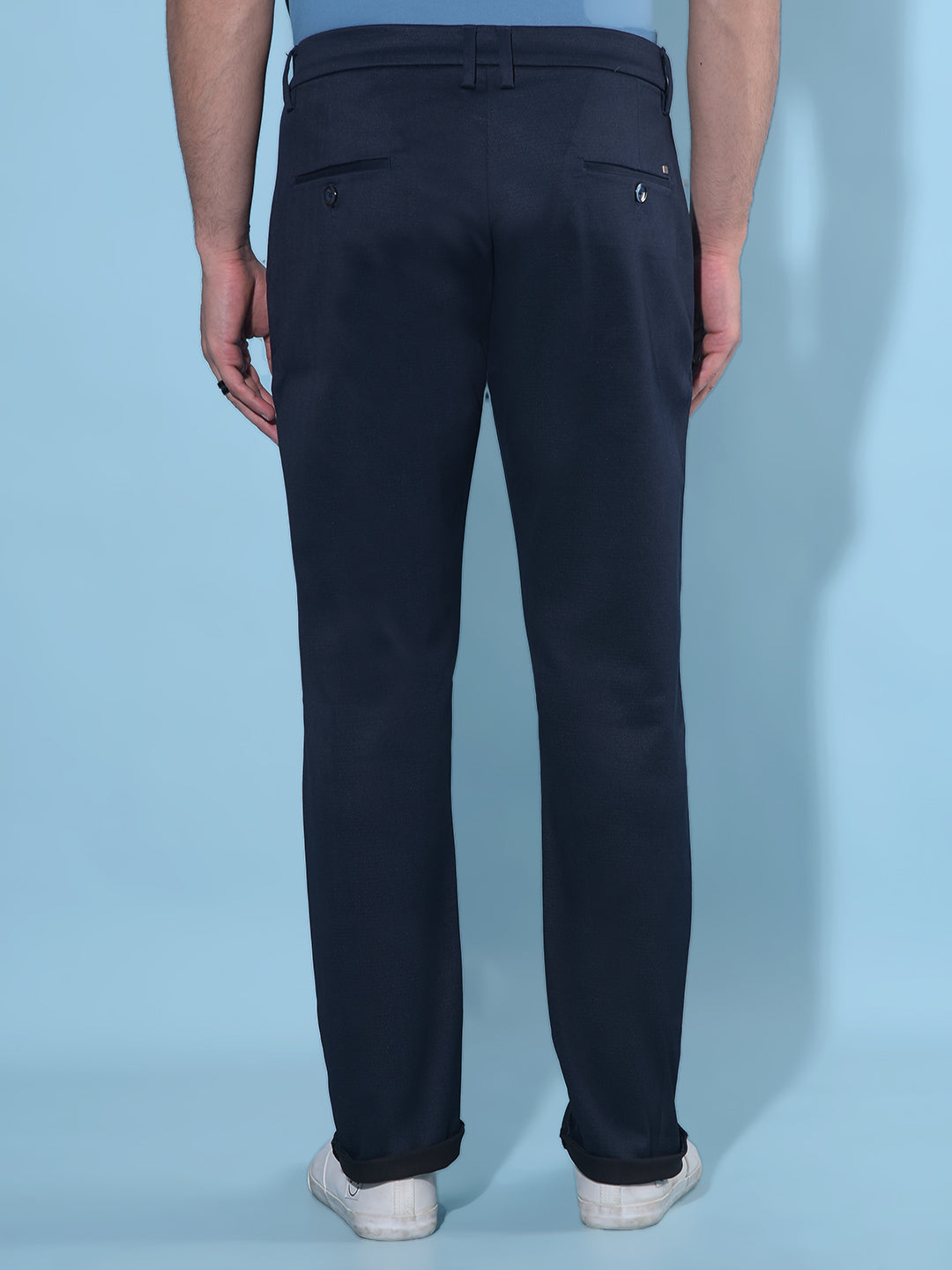 Navy Blue Regular Cotton Trousers-Men Trousers-Crimsoune Club