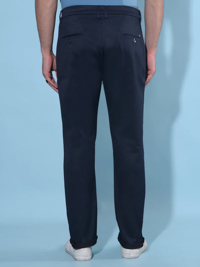 Navy Blue Regular Cotton Trousers-Men Trousers-Crimsoune Club