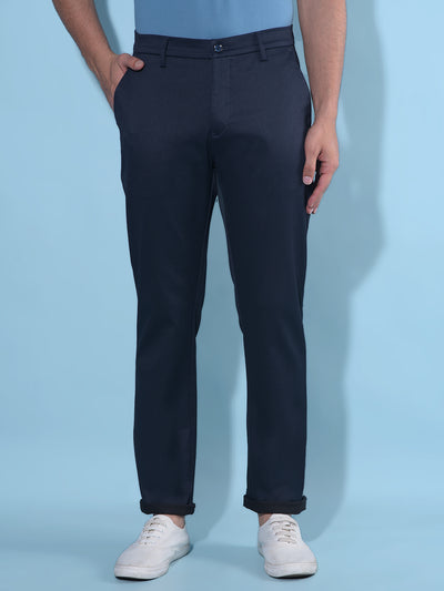 Navy Blue Regular Cotton Trousers-Men Trousers-Crimsoune Club