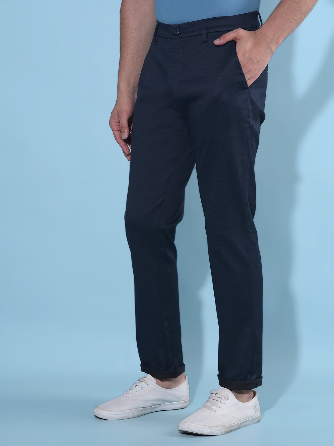 Navy Blue Regular Cotton Trousers-Men Trousers-Crimsoune Club