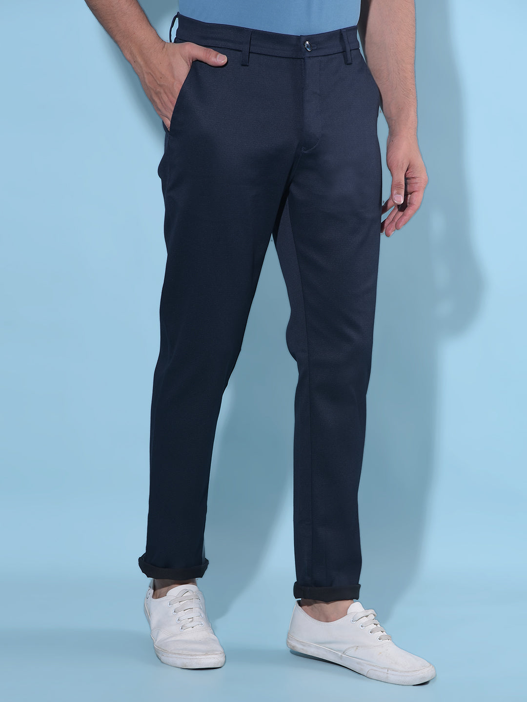 Navy Blue Regular Cotton Trousers-Men Trousers-Crimsoune Club