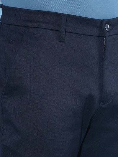 Navy Blue Regular Cotton Trousers-Men Trousers-Crimsoune Club