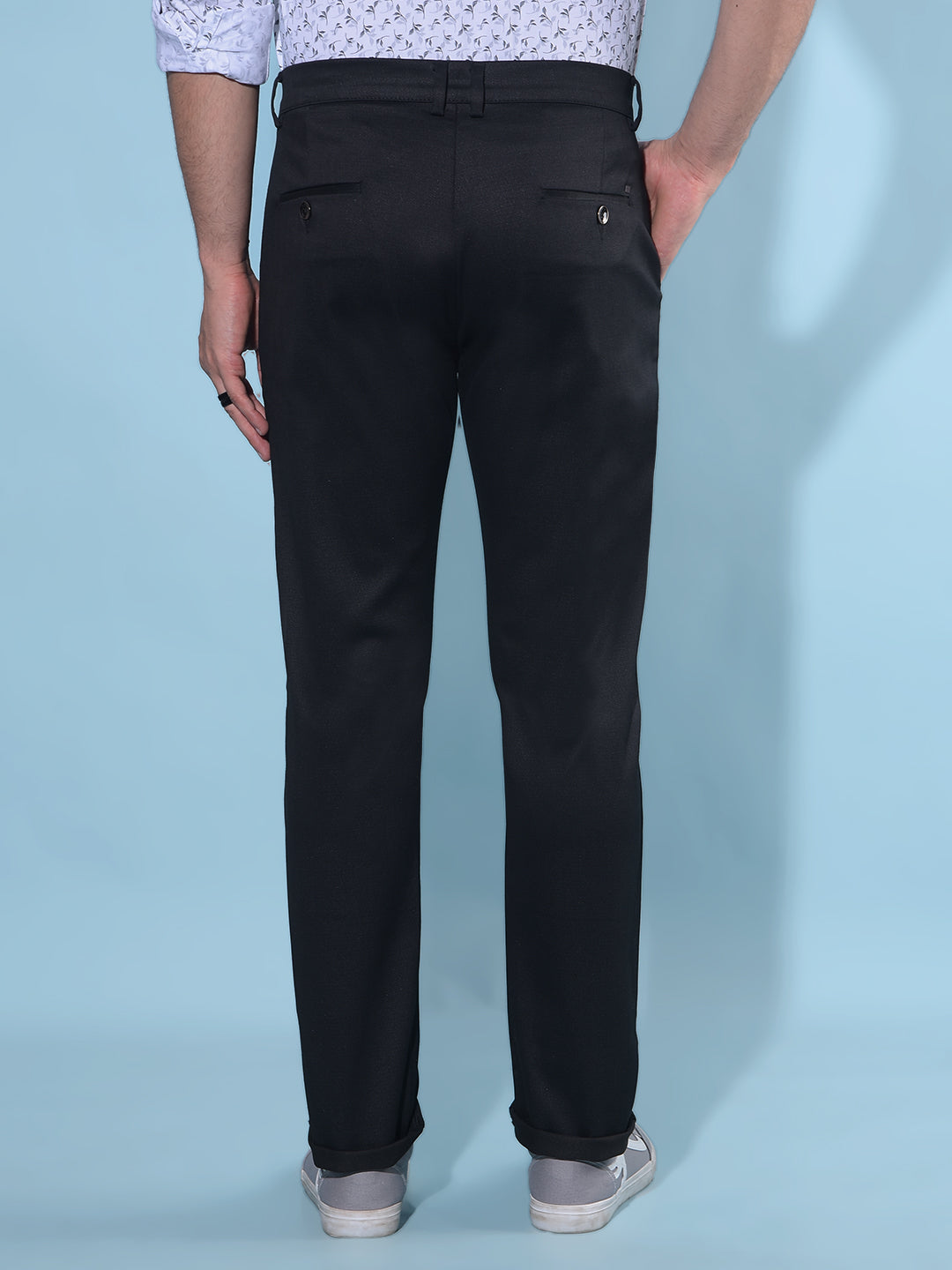 Black Regular Cotton Trousers-Men Trousers-Crimsoune Club