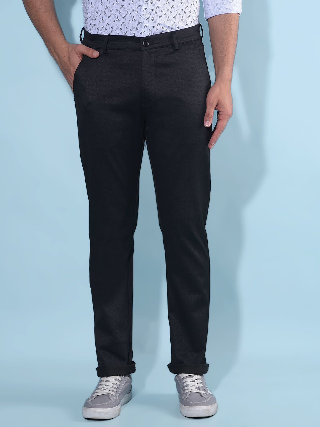 Black Regular Cotton Trousers-Men Trousers-Crimsoune Club