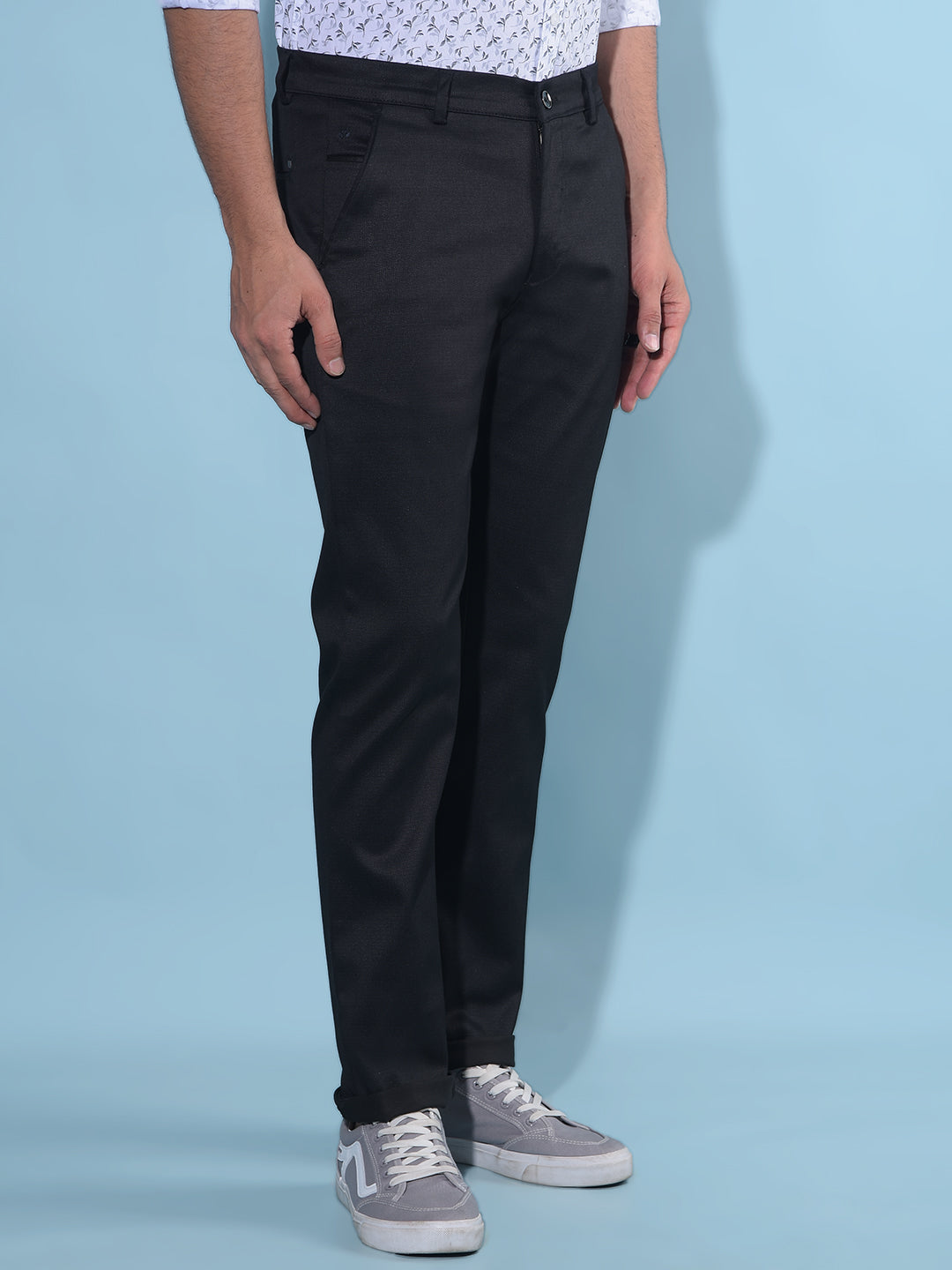 Black Regular Cotton Trousers-Men Trousers-Crimsoune Club