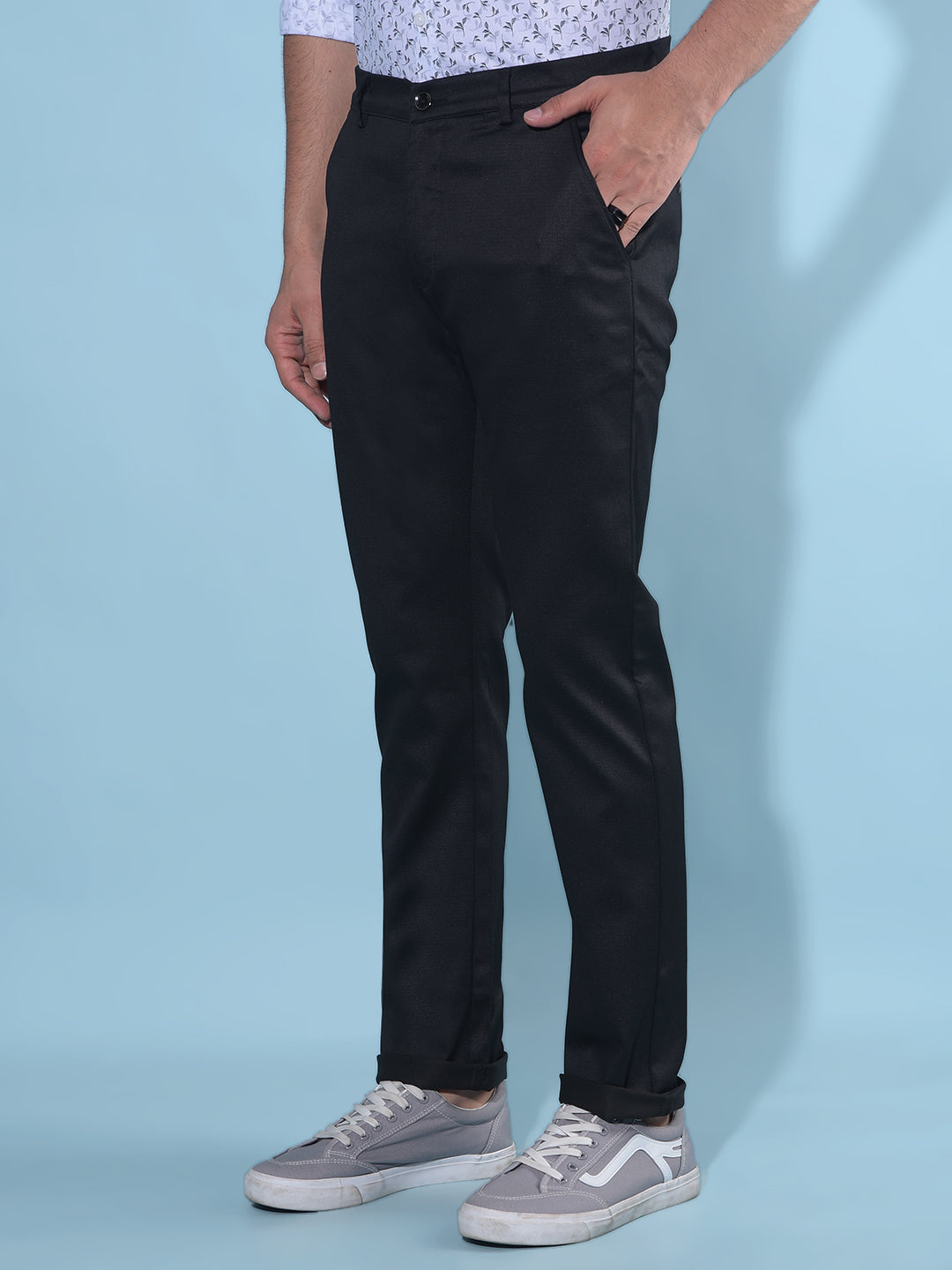 Black Regular Cotton Trousers-Men Trousers-Crimsoune Club