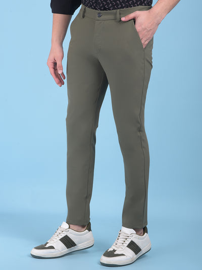 Olive Stretchable Trousers-Men Trousers-Crimsoune Club