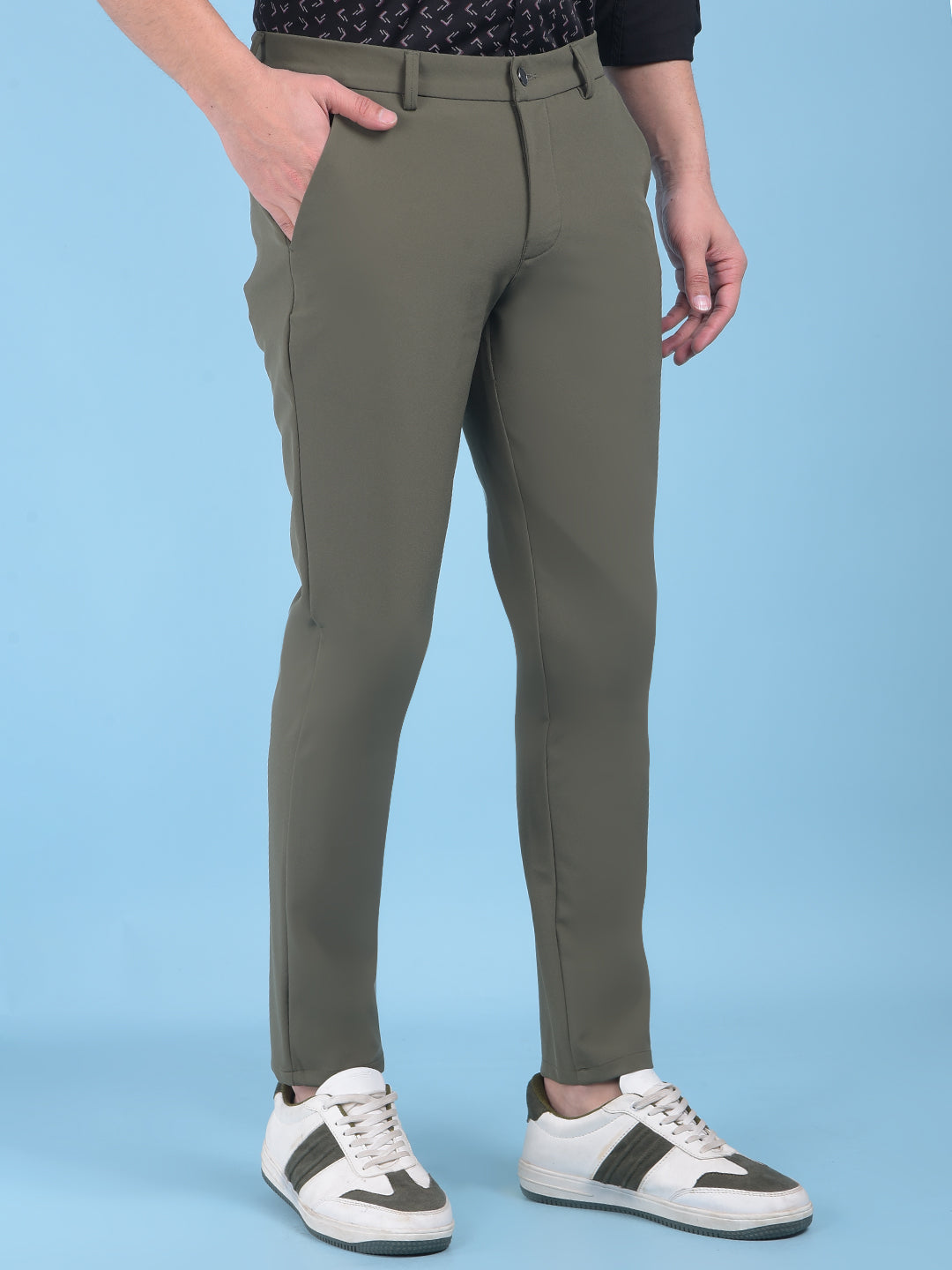 Olive Stretchable Trousers-Men Trousers-Crimsoune Club
