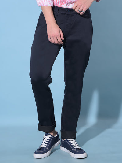 Navy Blue Regular Cotton Trousers-Men Trousers-Crimsoune Club