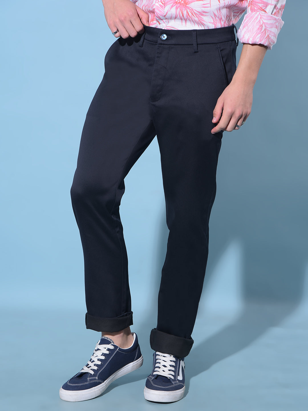 Navy Blue Regular Cotton Trousers-Men Trousers-Crimsoune Club