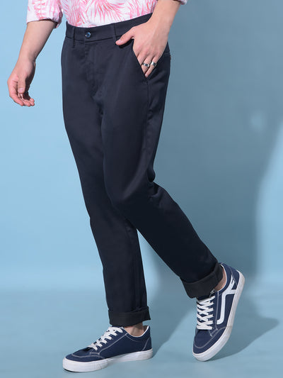 Navy Blue Regular Cotton Trousers-Men Trousers-Crimsoune Club