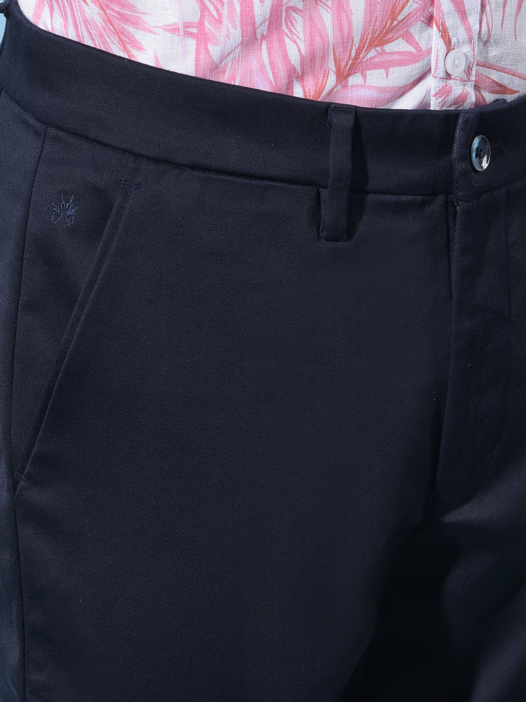 Navy Blue Regular Cotton Trousers-Men Trousers-Crimsoune Club