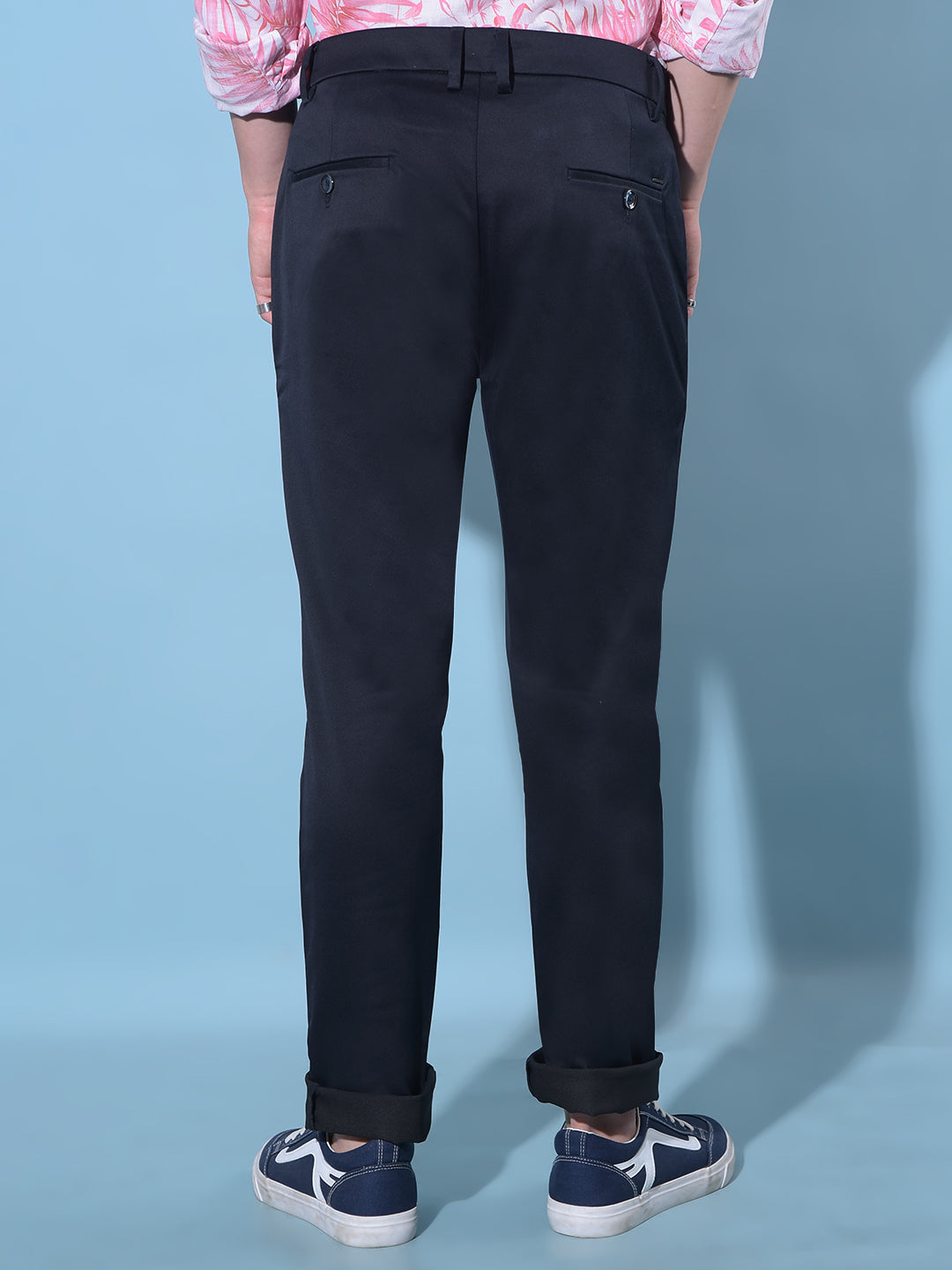 Navy Blue Regular Cotton Trousers-Men Trousers-Crimsoune Club