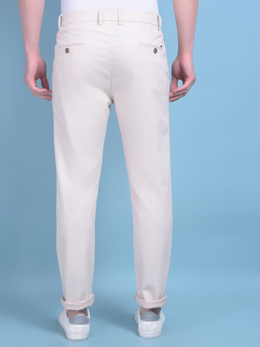 Beige Stretchable Cotton Trousers-Men Trousers-Crimsoune Club