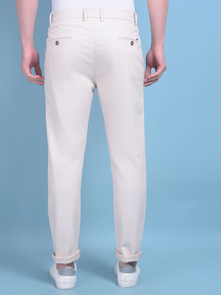 Beige Stretchable Cotton Trousers-Men Trousers-Crimsoune Club