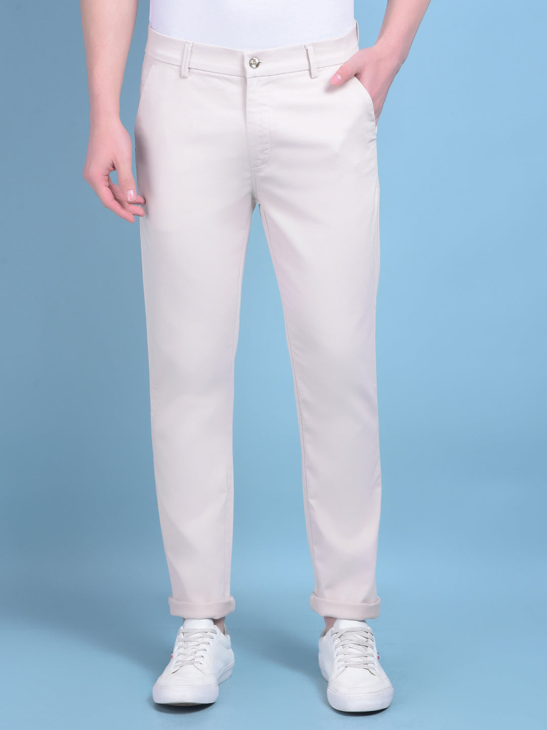 Beige Stretchable Cotton Trousers-Men Trousers-Crimsoune Club