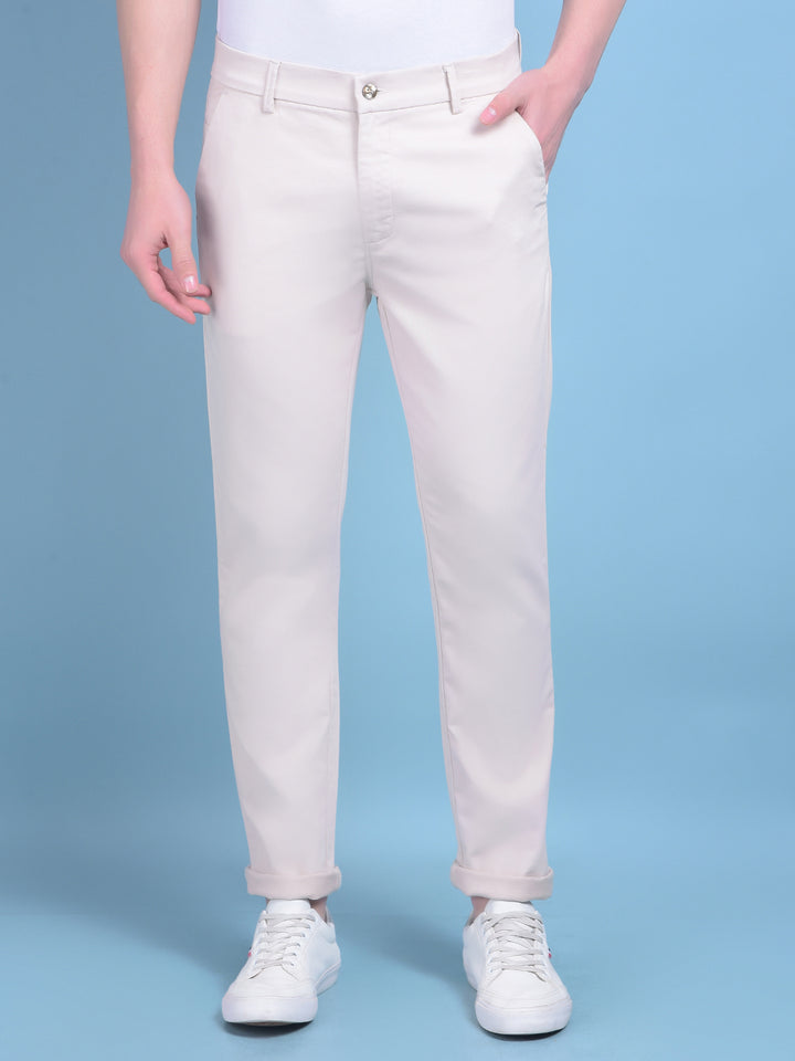 Beige Stretchable Cotton Trousers-Men Trousers-Crimsoune Club
