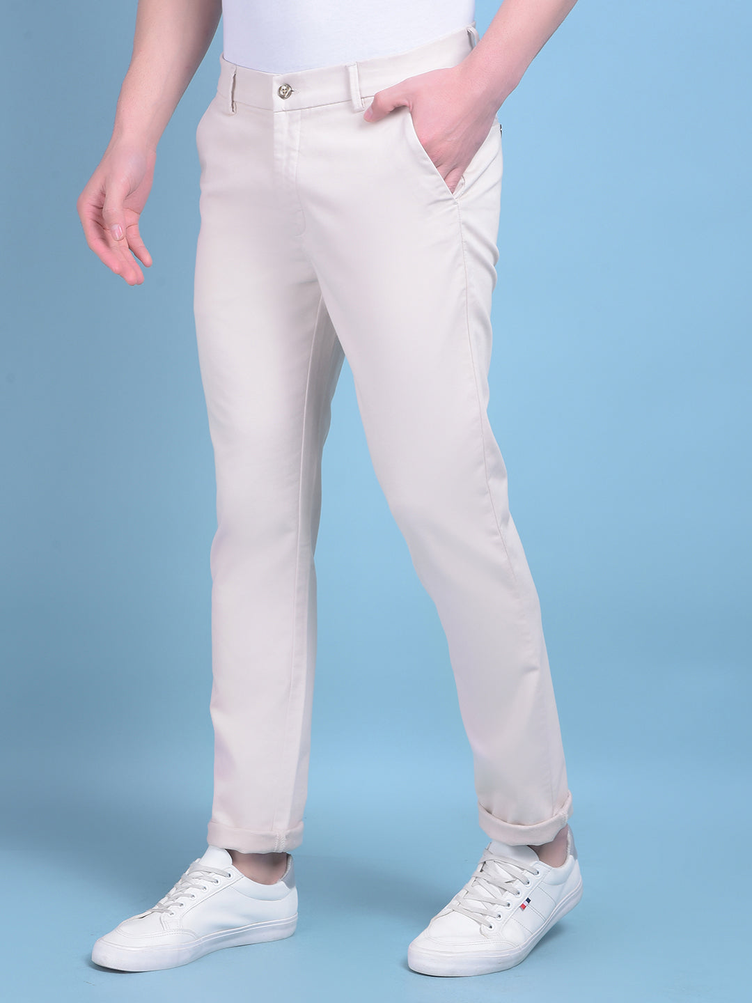 Beige Stretchable Cotton Trousers-Men Trousers-Crimsoune Club