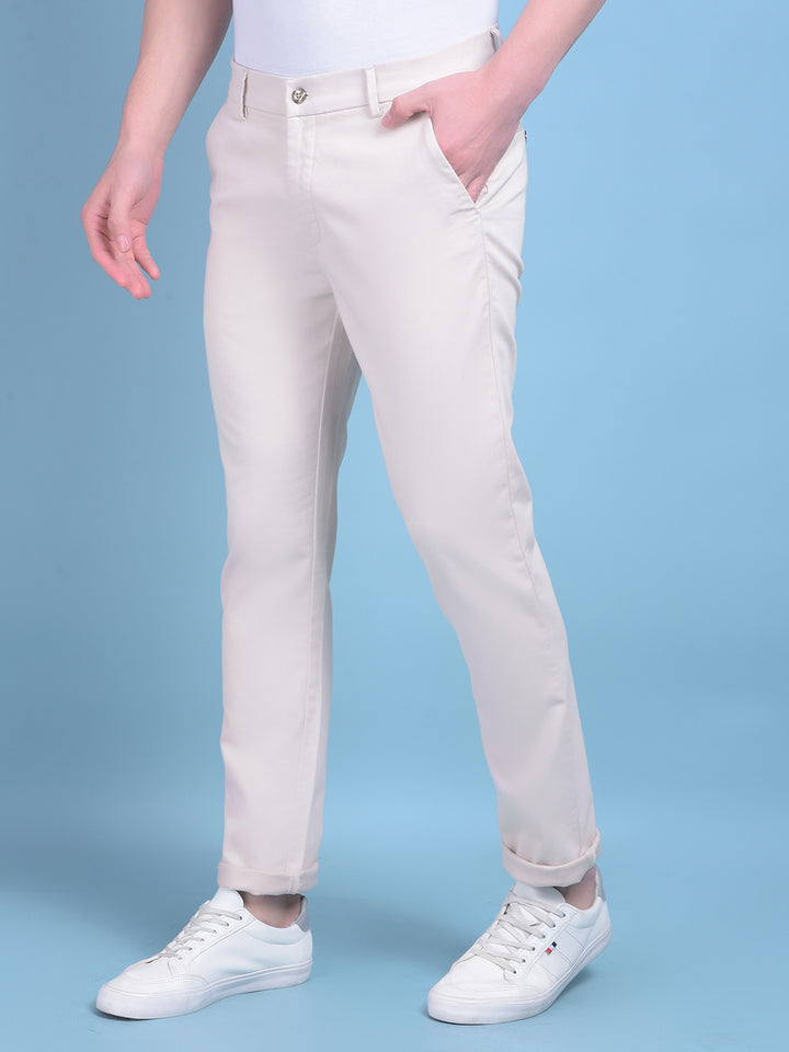 Beige Stretchable Cotton Trousers-Men Trousers-Crimsoune Club