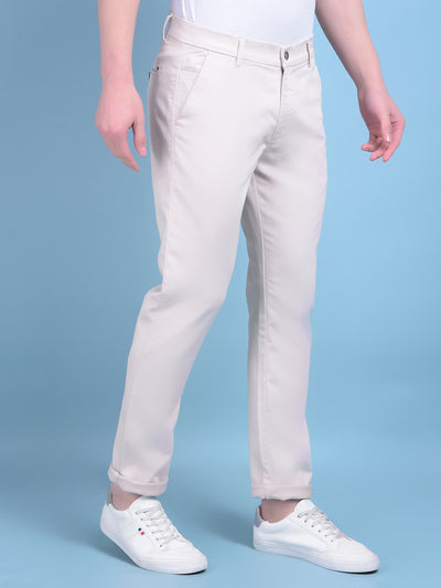 Beige Stretchable Cotton Trousers-Men Trousers-Crimsoune Club