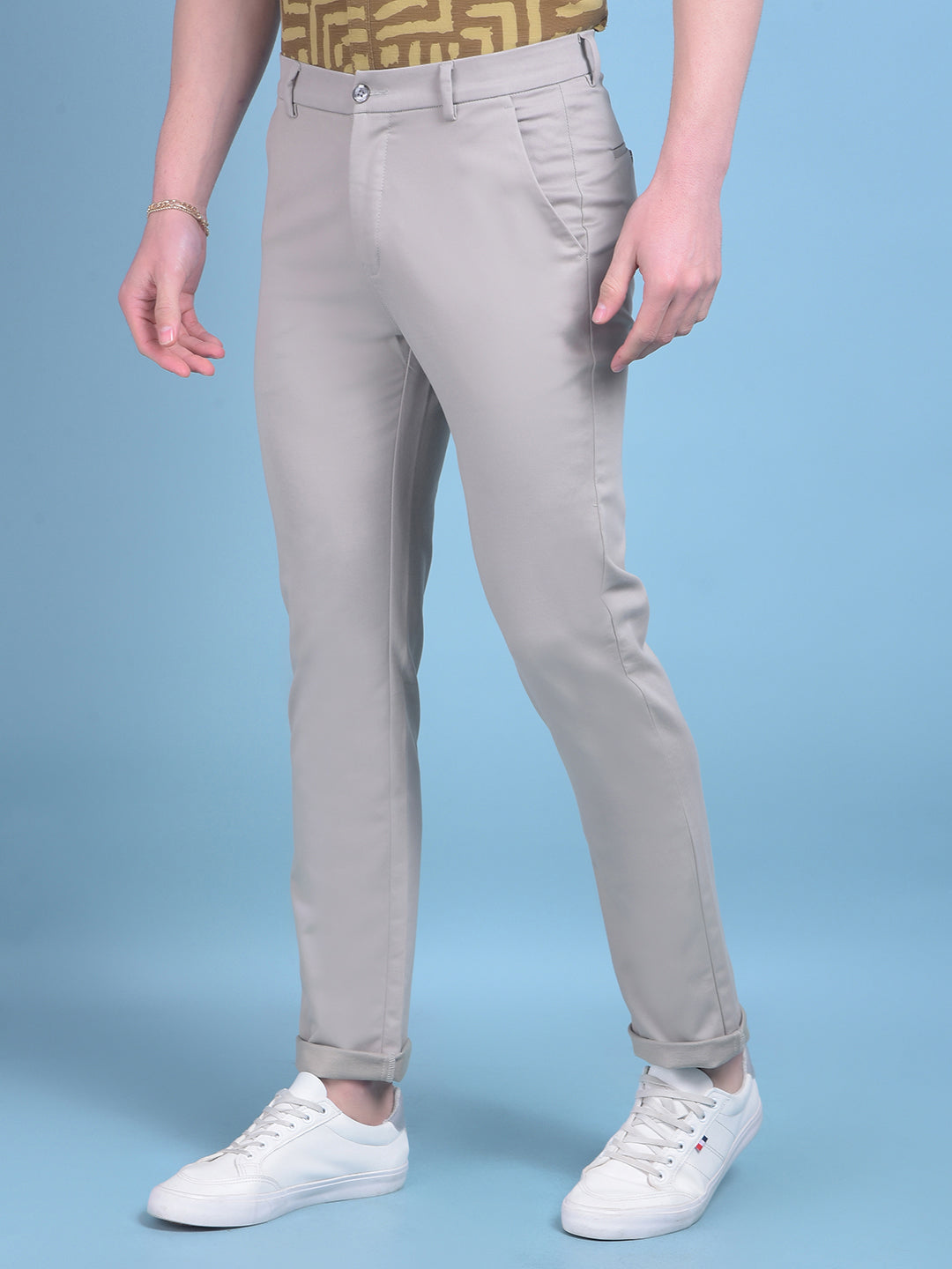 Beige Stretchable Cotton Trousers-Men Trousers-Crimsoune Club